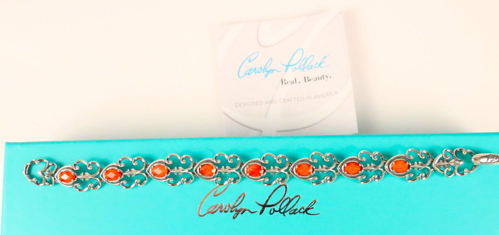 RARE NEW CAROLYN POLLACK Relios Carnelian Doublet Sterling Silver Bracelet in the BOX (1 of 4)