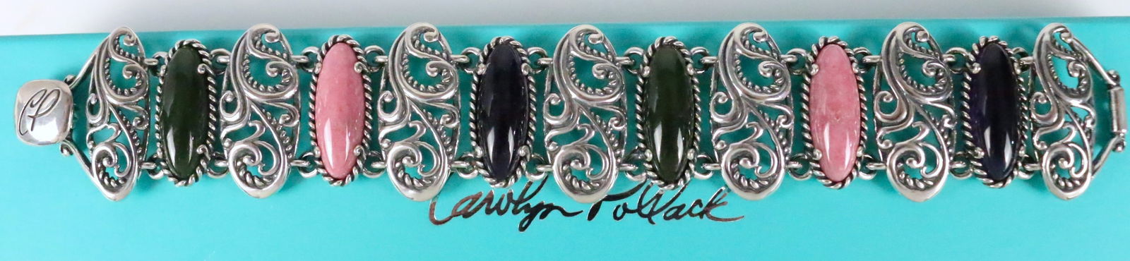 RARE NEW CAROLYN POLLACK Relios Sterling Silver Rhodochrosite, Aventurine and Amethyst Bracelet in (1 of 5)