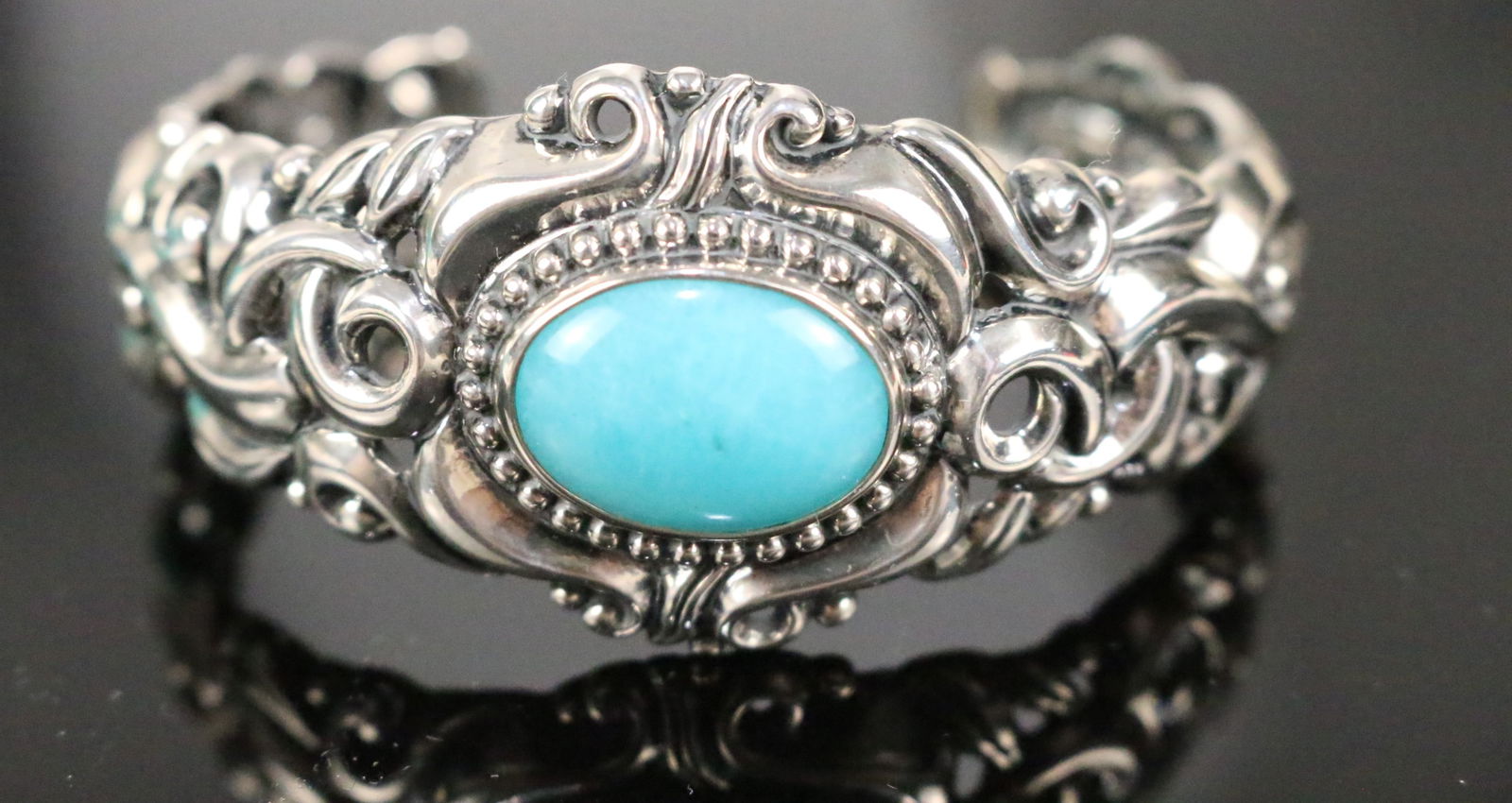 RARE NEW CAROLYN POLLACK Relios Sterling Silver Turquoise Wide Cuff Bracelet in the BOX (1 of 4)