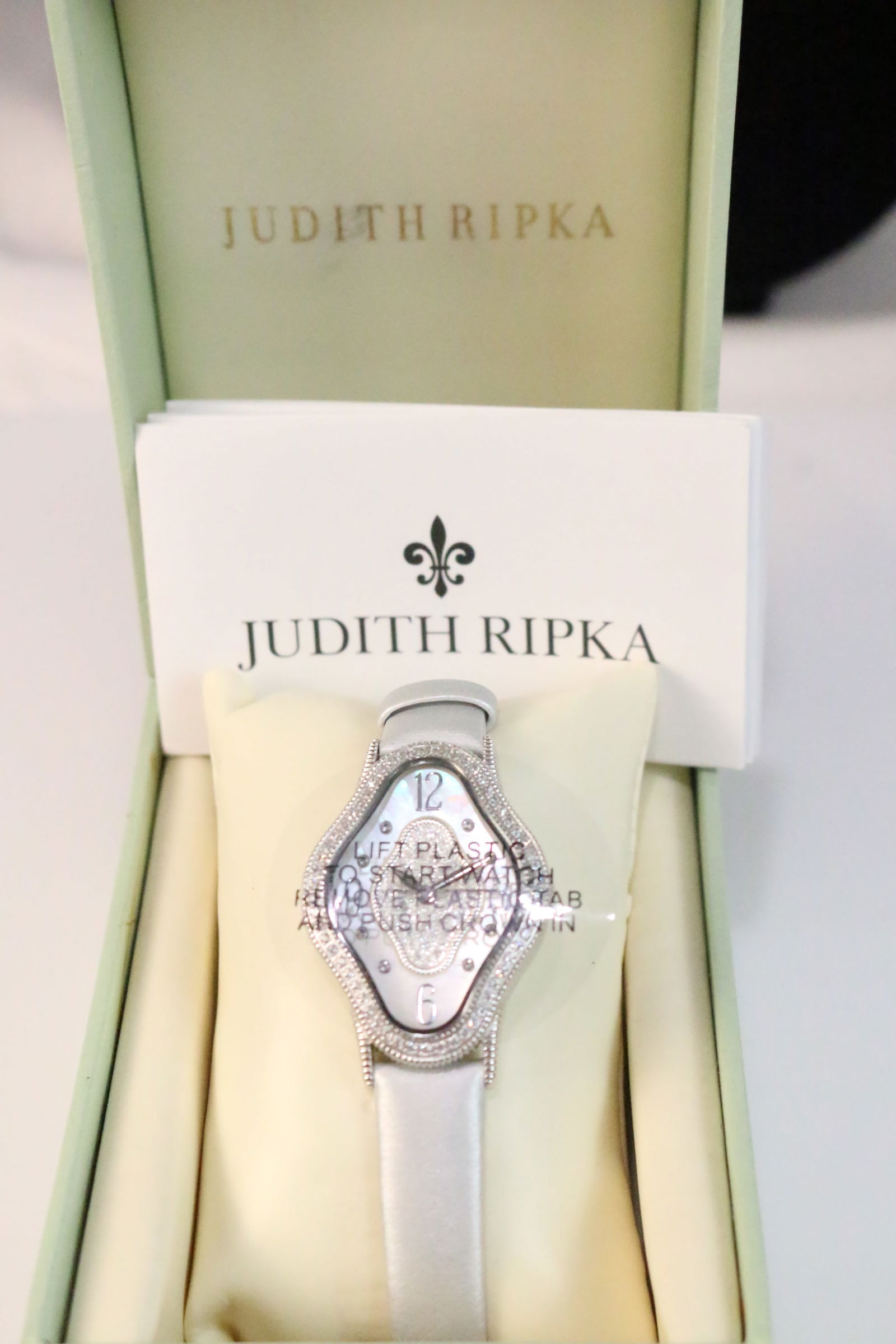 NEW Judith Ripka Mother of Pearl Diamonique Leather Watch in Box WORKS (1 of 6)