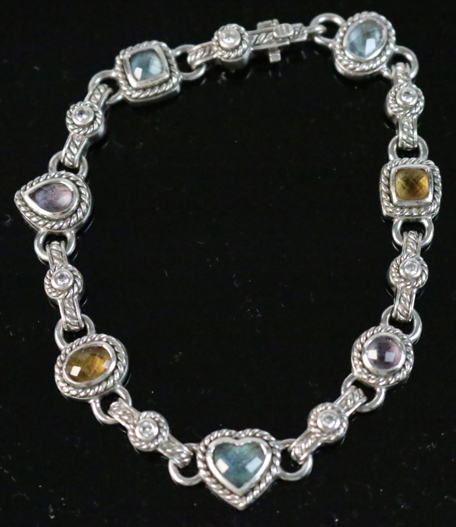 Judith Ripka Sterling Silver Multi gemstones colors and shaped link Bracelet (1 of 4)