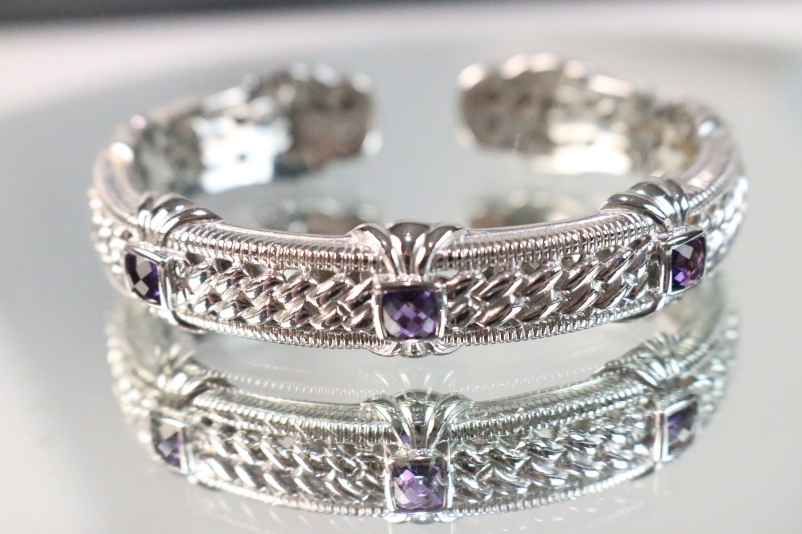 Judith Ripka Sterling Silver amethyst Heavy Wide Bracelet (1 of 4)