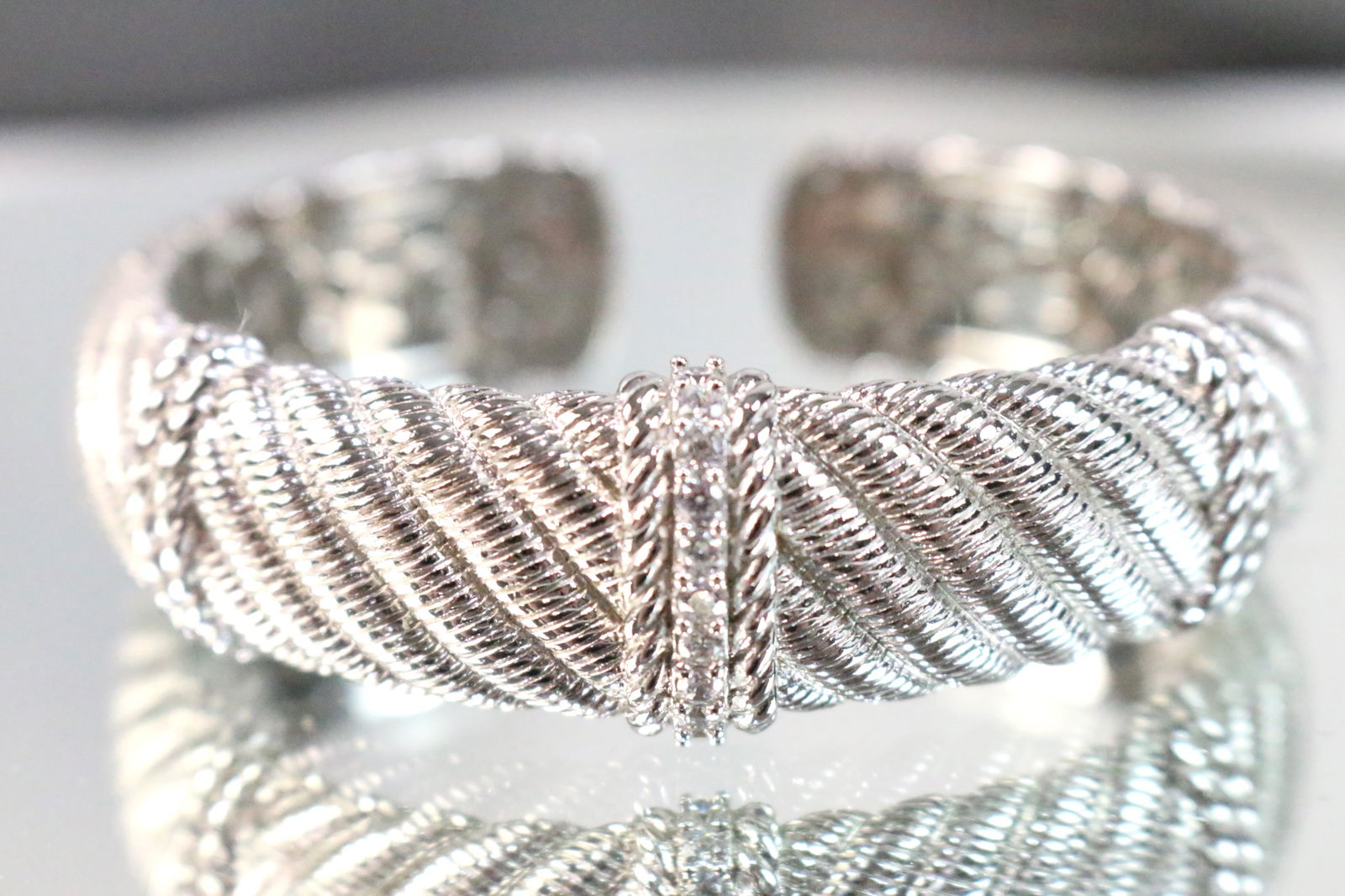 Judith Ripka Sterling Silver & CZ Wide Cuff Bracelet (1 of 5)