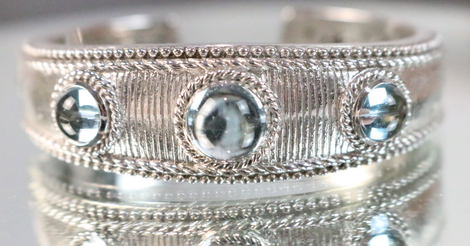 RARE Judith Ripka Sterling Silver Aquamarine Wide cuff Bracelet (1 of 4)