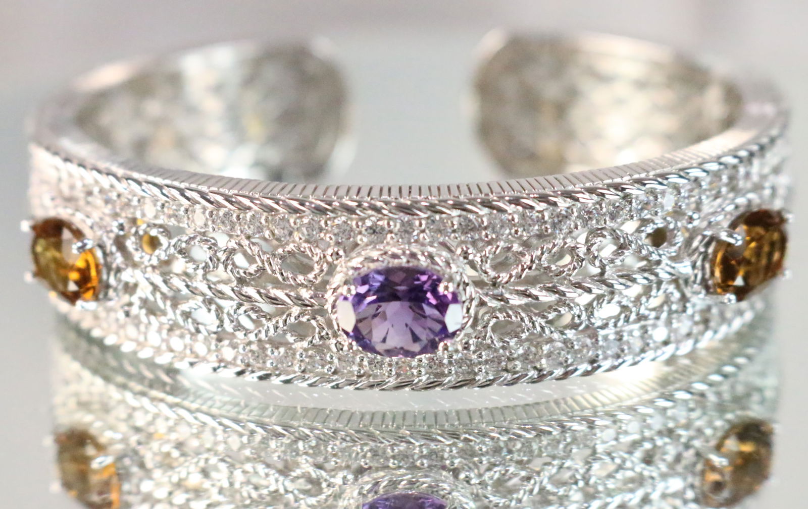 Judith Ripka Sterling Silver Smokey Topaz & Amethyst Filigree Bracelet (1 of 6)