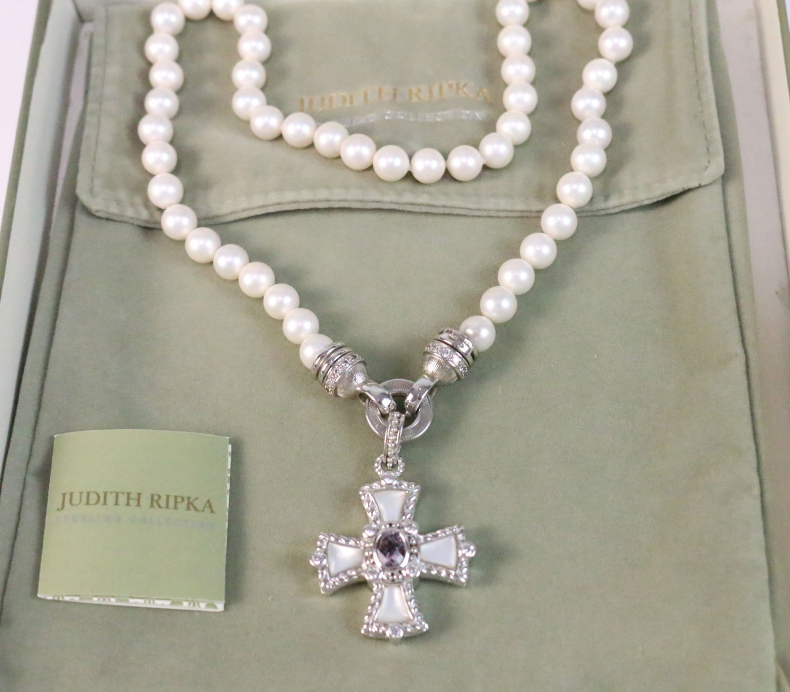 Judith Ripka Sterling Silver Pearl, MOP & Amethyst Enhancer Pendant Necklace 3 Piece (1 of 5)