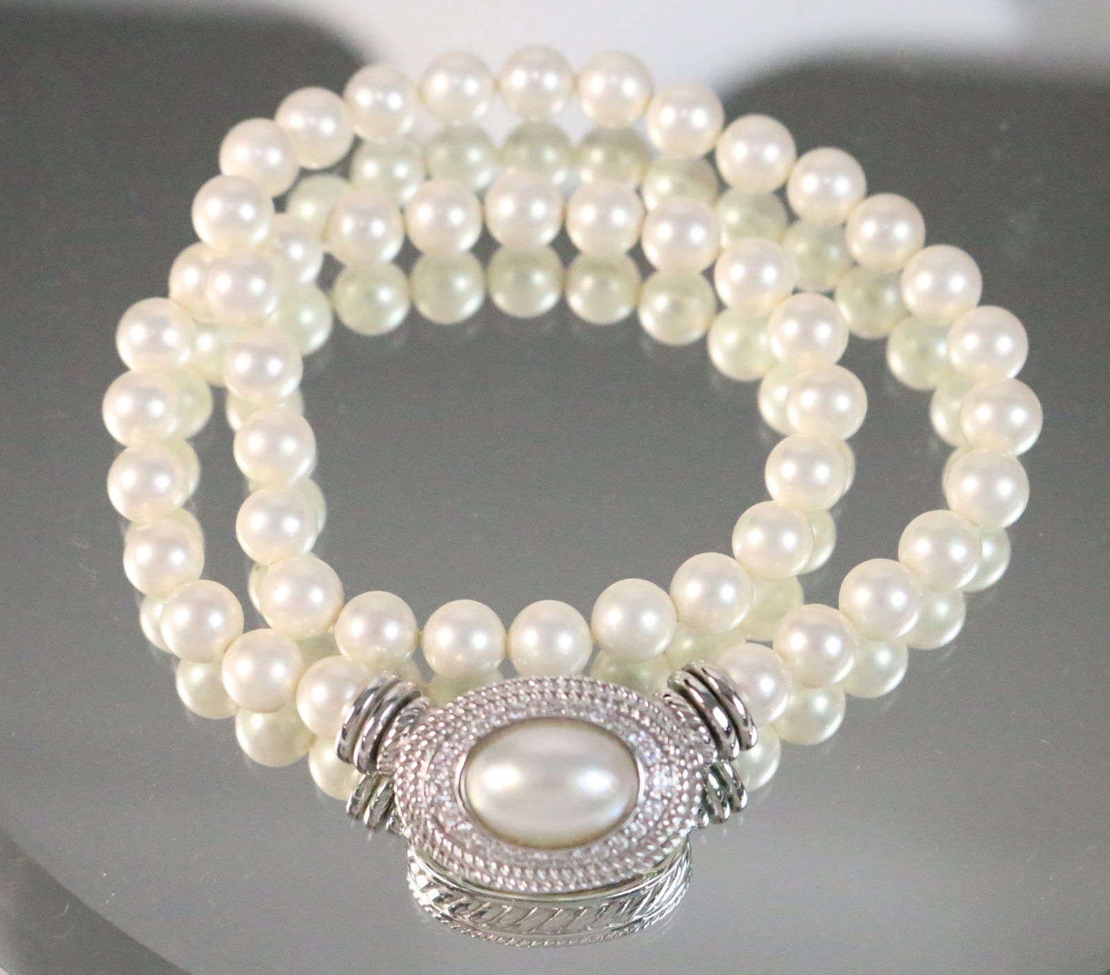 Judith Ripka Sterling Silver Pearl & CZ  Magnetic large enhancer Necklace 2 pc.  Set (1 of 4)