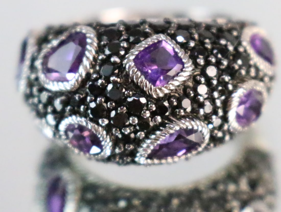 RARE Judith Ripka Sterling Silver Black Spinel Multi Gemstone Dome Ring Size 7.25. (1 of 4)