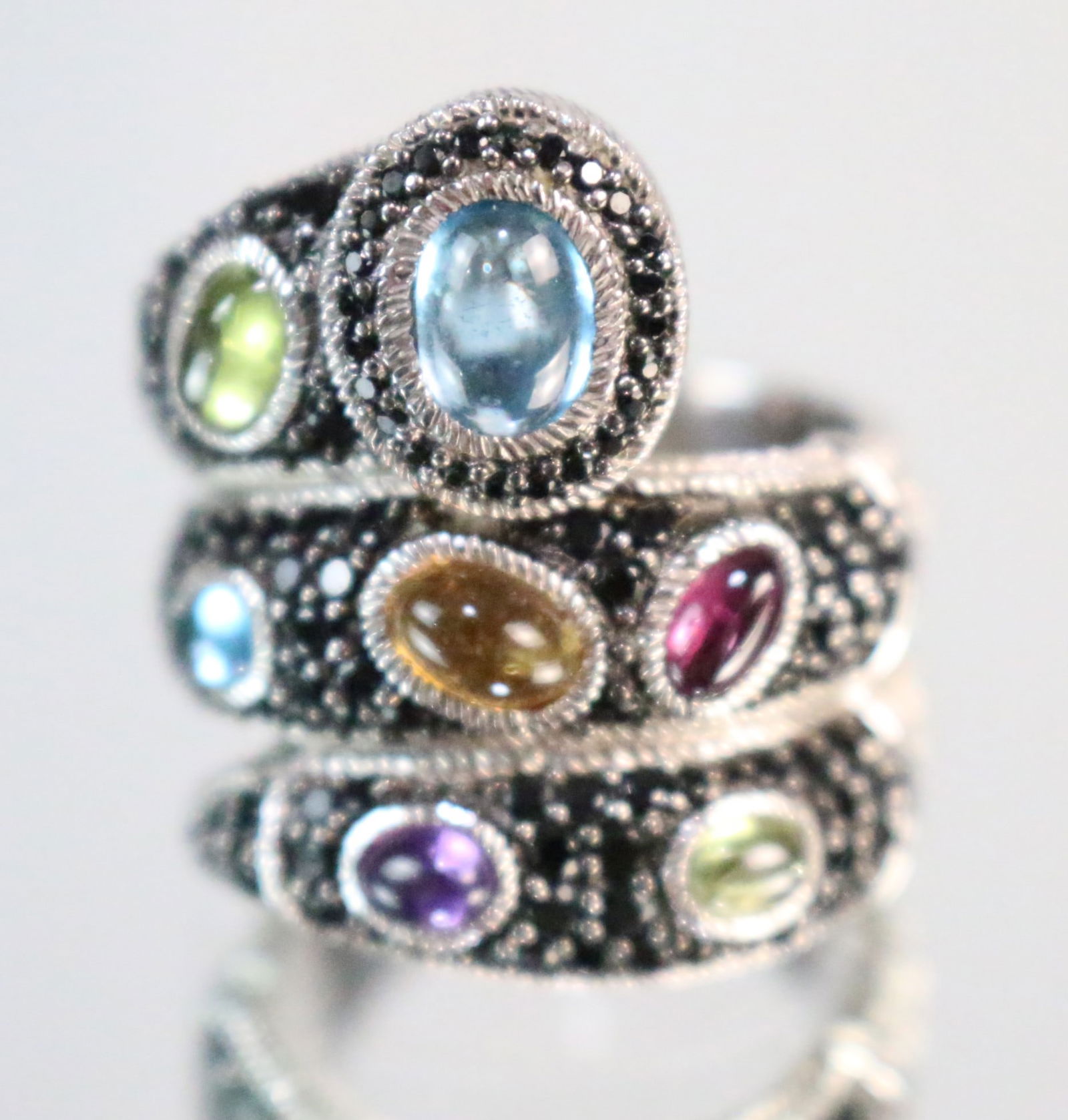 RARE Judith Ripka Sterling Silver Black spinel MULTIGEMSTONES Snake Coil  Ring Size 8. (1 of 6)