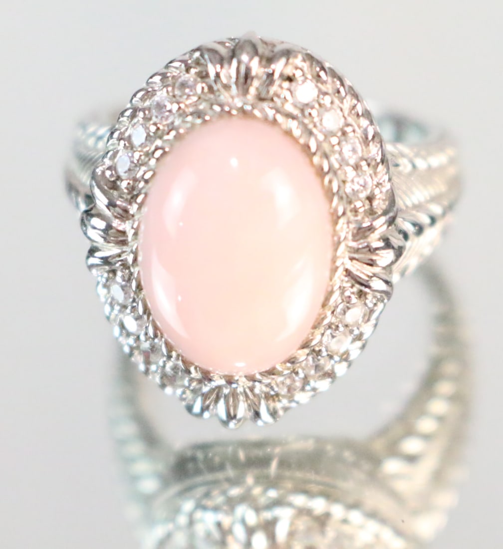 Judith Ripka Sterling Silver Large Pink Opal & CZ Ring Size 9.25. (1 of 5)
