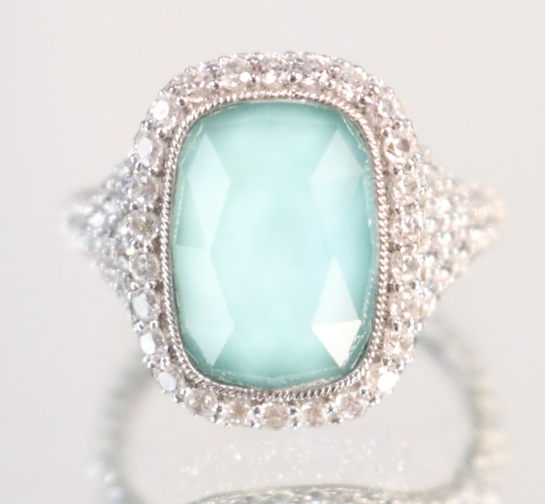 Judith Ripka Sterling Silver Chalcedony green doublet & CZ  Ring Size 9.25. (1 of 5)