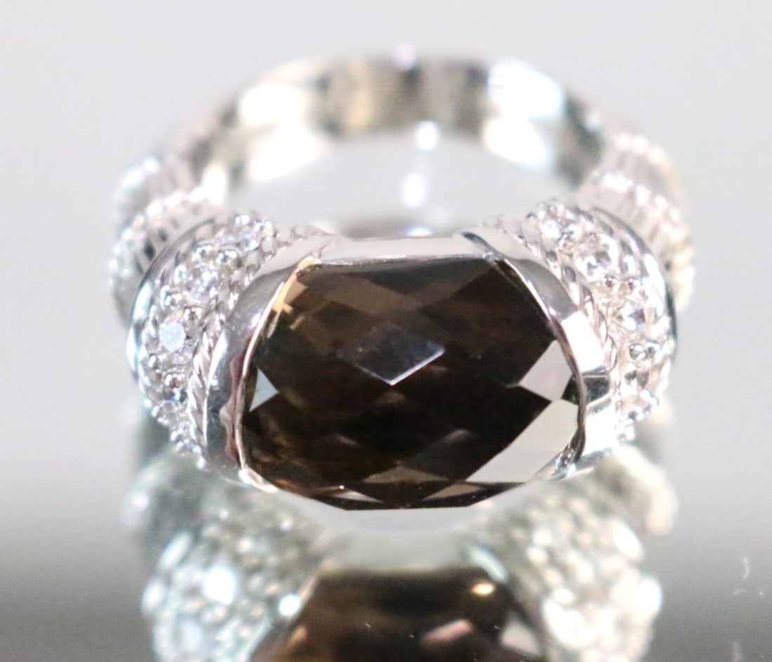 Judith Ripka Sterling Silver Large Amethyst & CZ domed Ring Size 7.5 (1 of 6)