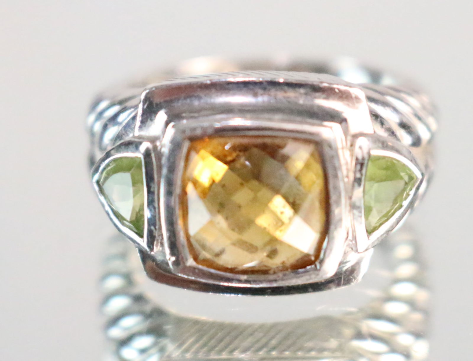 Vintage Judith Ripka Sterling Silver Peridot & Citrine Ring Size 8. (1 of 5)