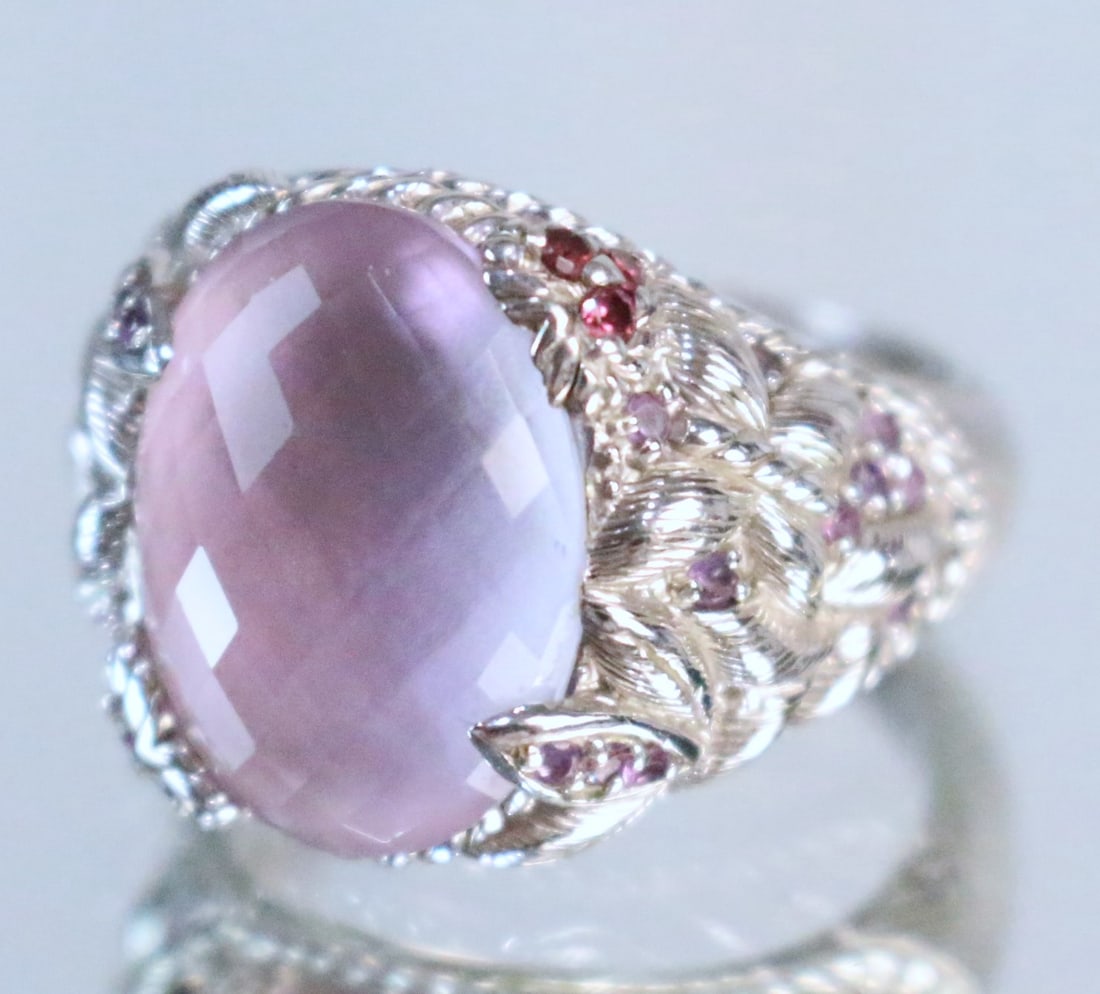 RARE Judith Ripka Sterling Silver Lavender quartz, amethyst & pink sapphire Ring Size 8.5. (1 of 6)