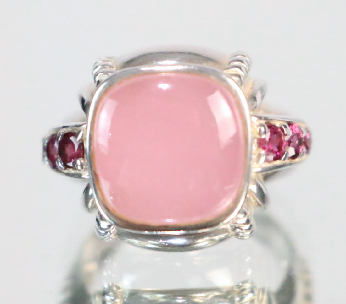 Vintage Judith Ripka Sterling Silver Pink Opal and Sapphire Ring Size 8.25 (1 of 5)