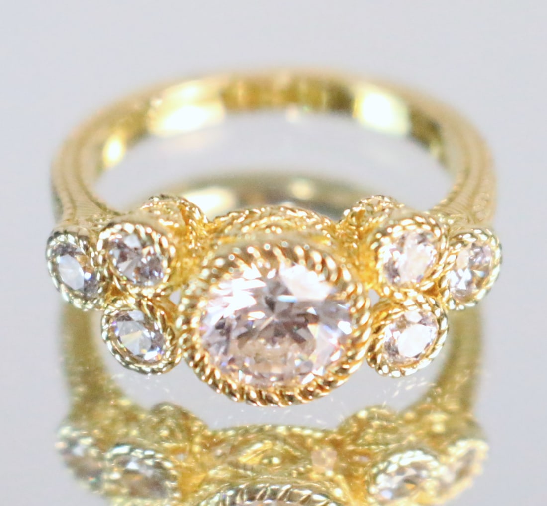 Judith Ripka Gold over Sterling Silver 7 round CZ Ring Size 8.25 (1 of 4)