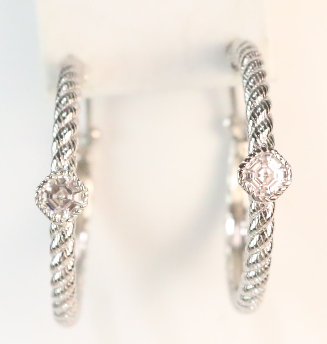 NEW Judith Ripka Sterling Silver Large CZ Hoop Earrings (1 of 2)