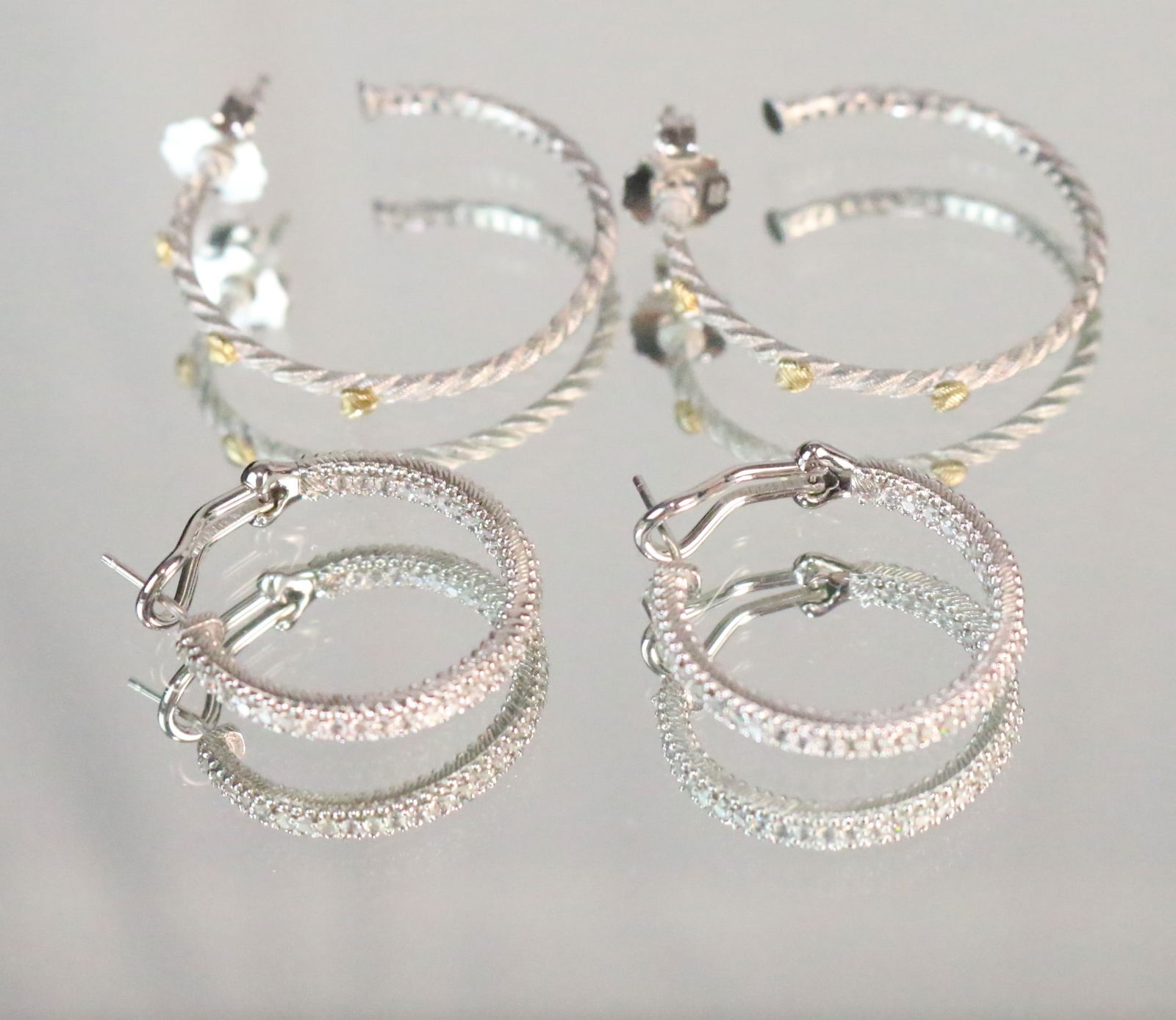 Judith Ripka Lot of 2 pair Hoop CZ Sterling Silver Pierced Earrings (1 of 6)