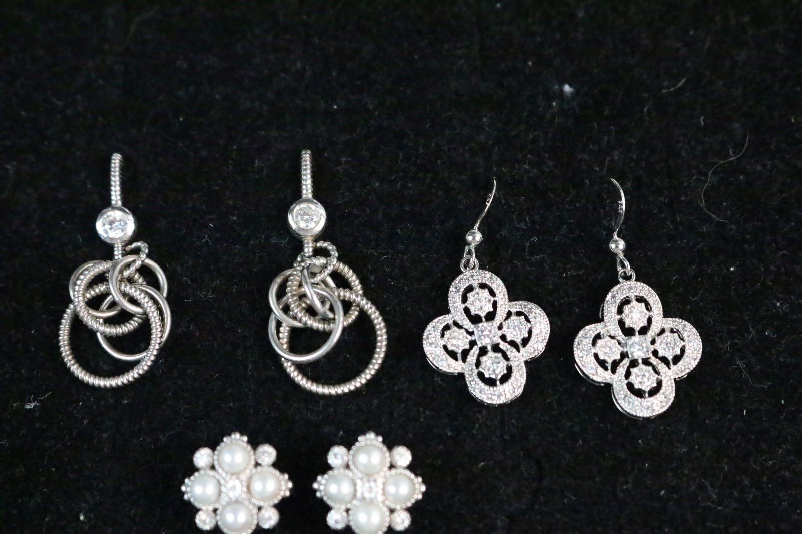 Judith Ripka Lot of 3 Pair Drop, Pearl, CZ Sterling Silver Earrings (1 of 5)