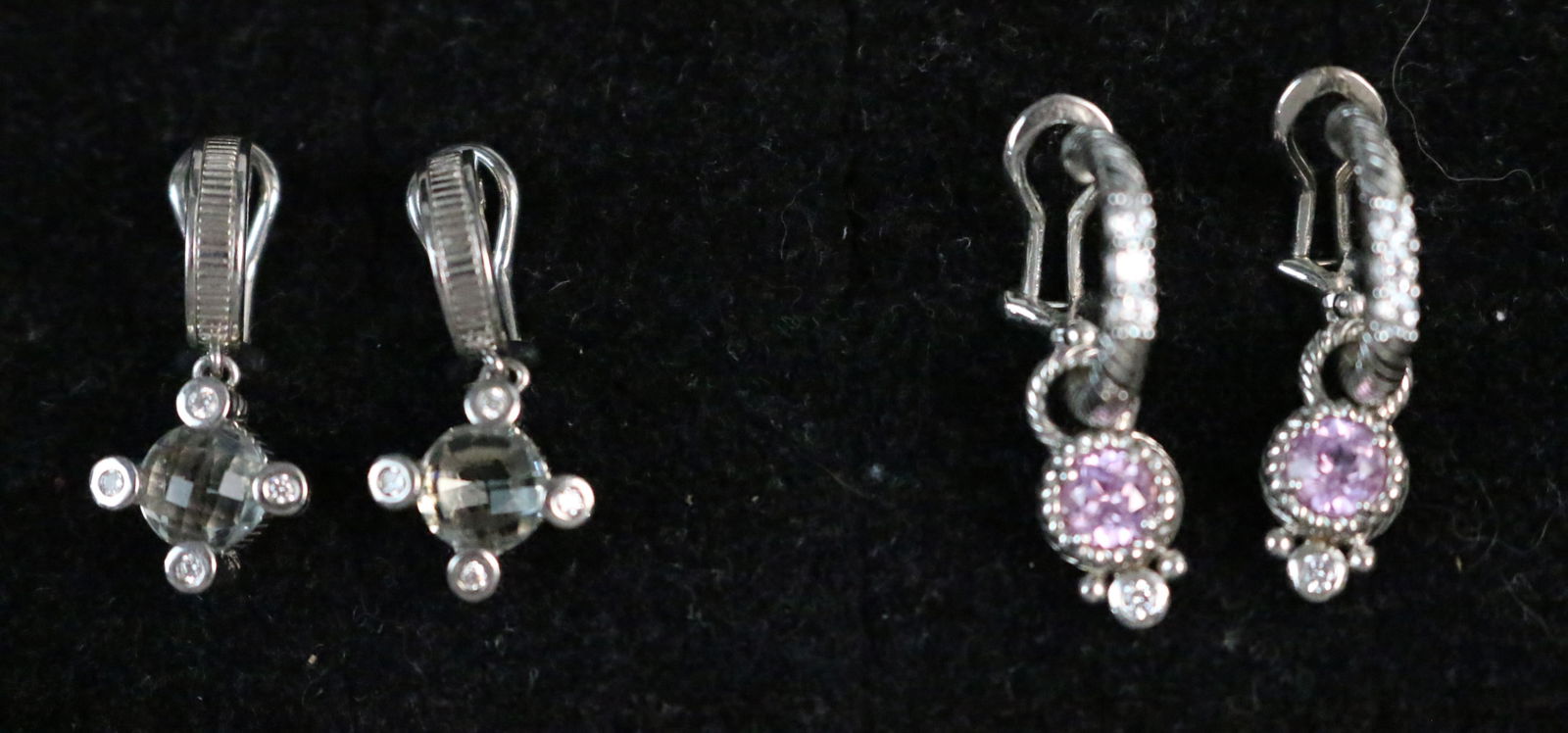 Judith Ripka Lot of 2 pair drop gemstone earrings Prasiolite Pink sapphire Sterling Silver Earrings (1 of 3)