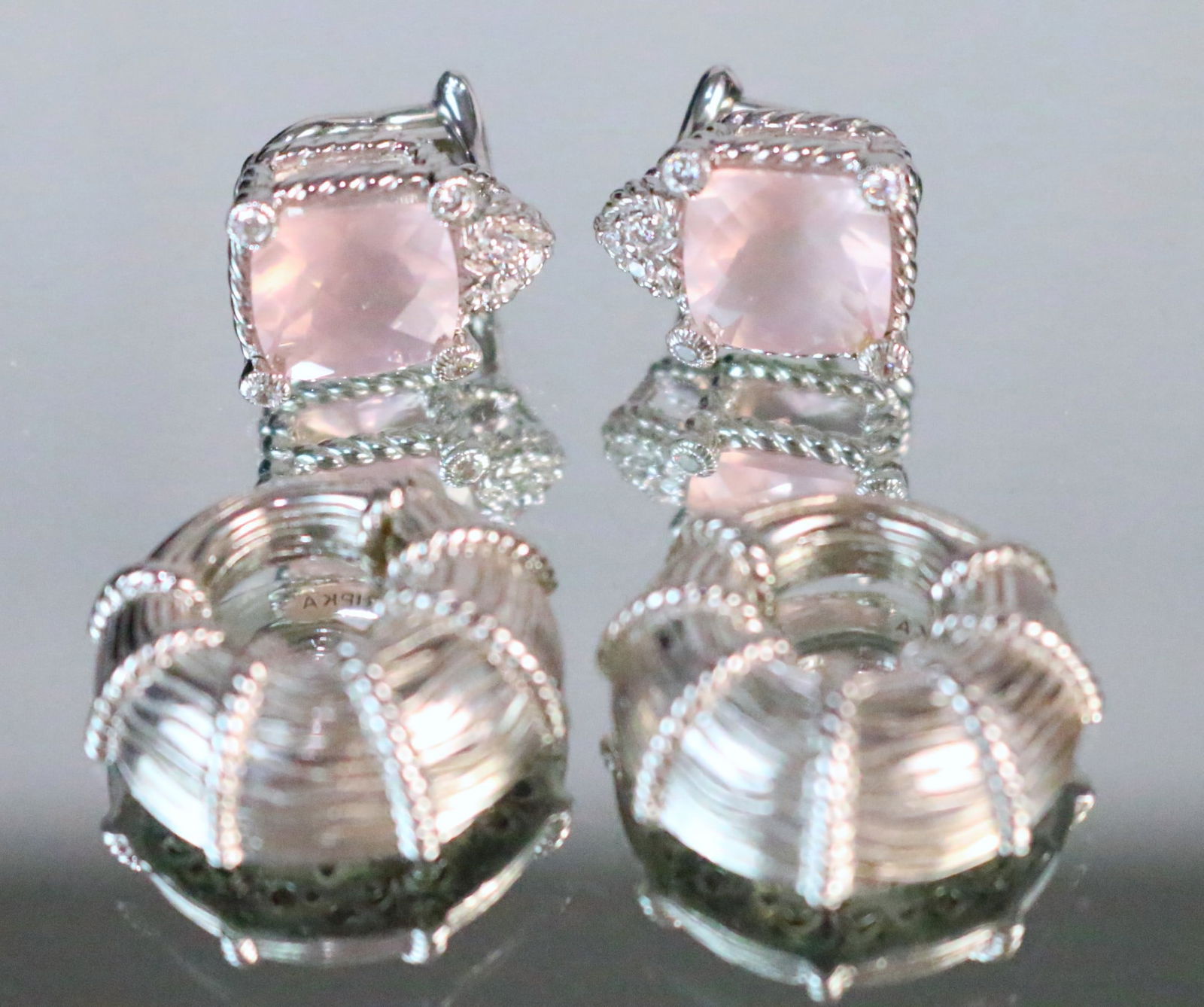 Judith Ripka Lot of 2 pair Sterling Silver Earrings  Pink Rose Clip & Shell (1 of 4)