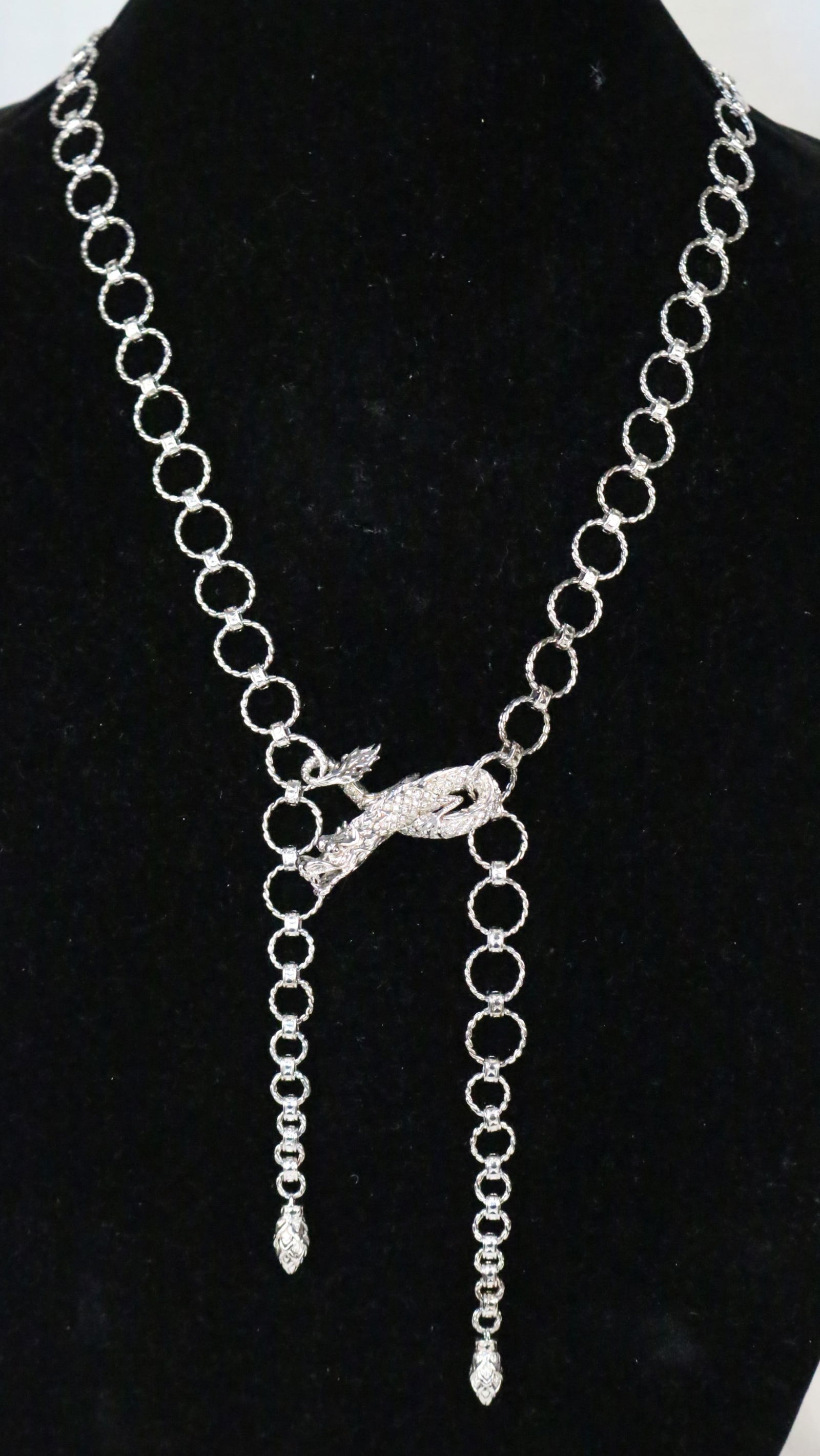 RARE NEW IN THE BOX Authentic John Hardy Naga Dragon DIAMOND Lariat Sterling Silver Necklace 24" (1 of 11)
