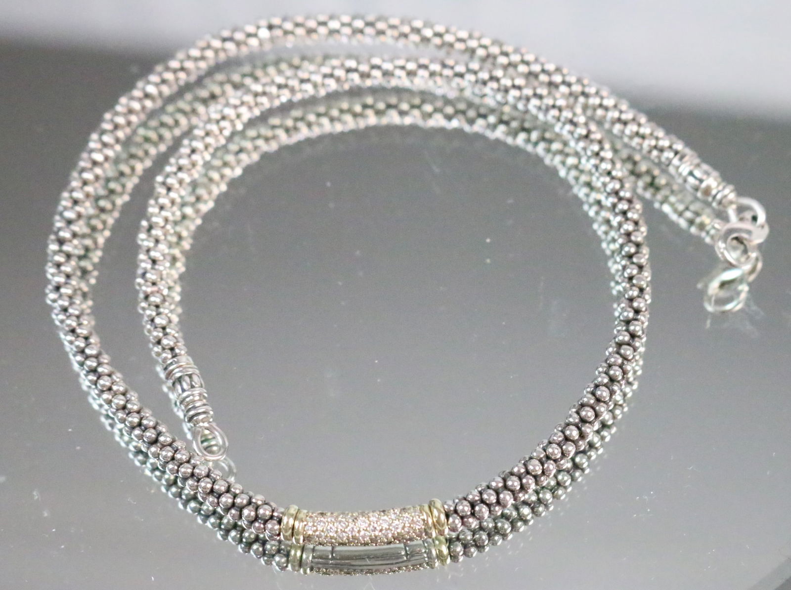 AUTHENTIC Lagos Caviar 18kt gold 925 Sterling Silver LUX Diamond Bar Necklace $1800 RETAIL (1 of 9)