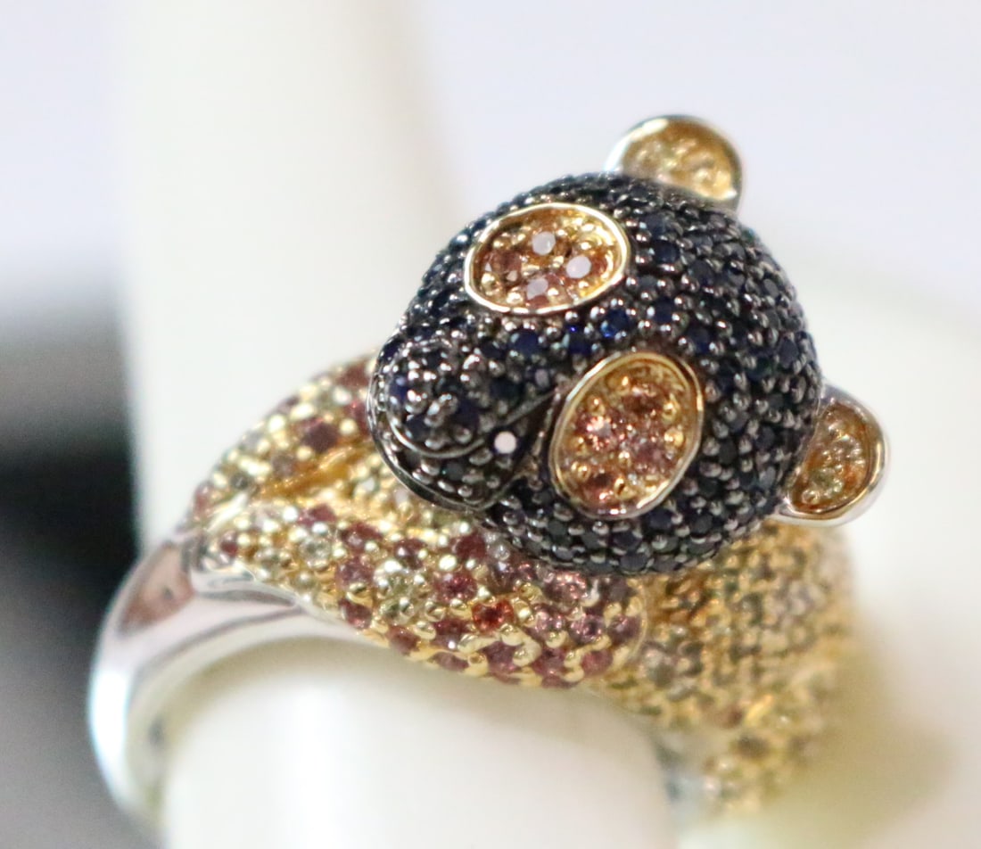 RARE Sterling Silver Multi color Spinel Panda Bear Ring size 8. (1 of 7)