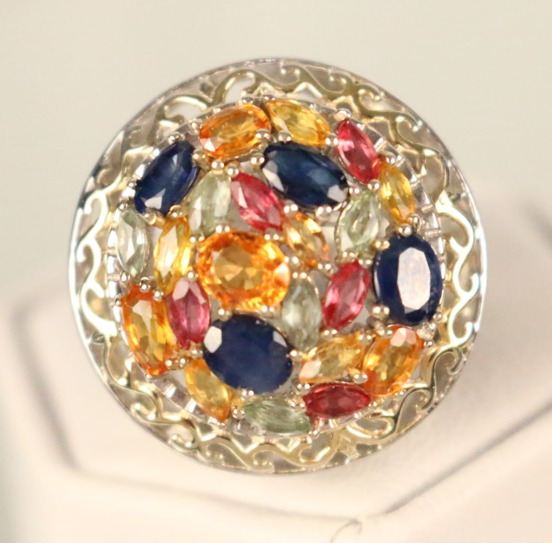 Chuck Clemency NYC Large Round Multi gemstone topaz Sterling Silver Gold Ring Size 6.5. (1 of 4)