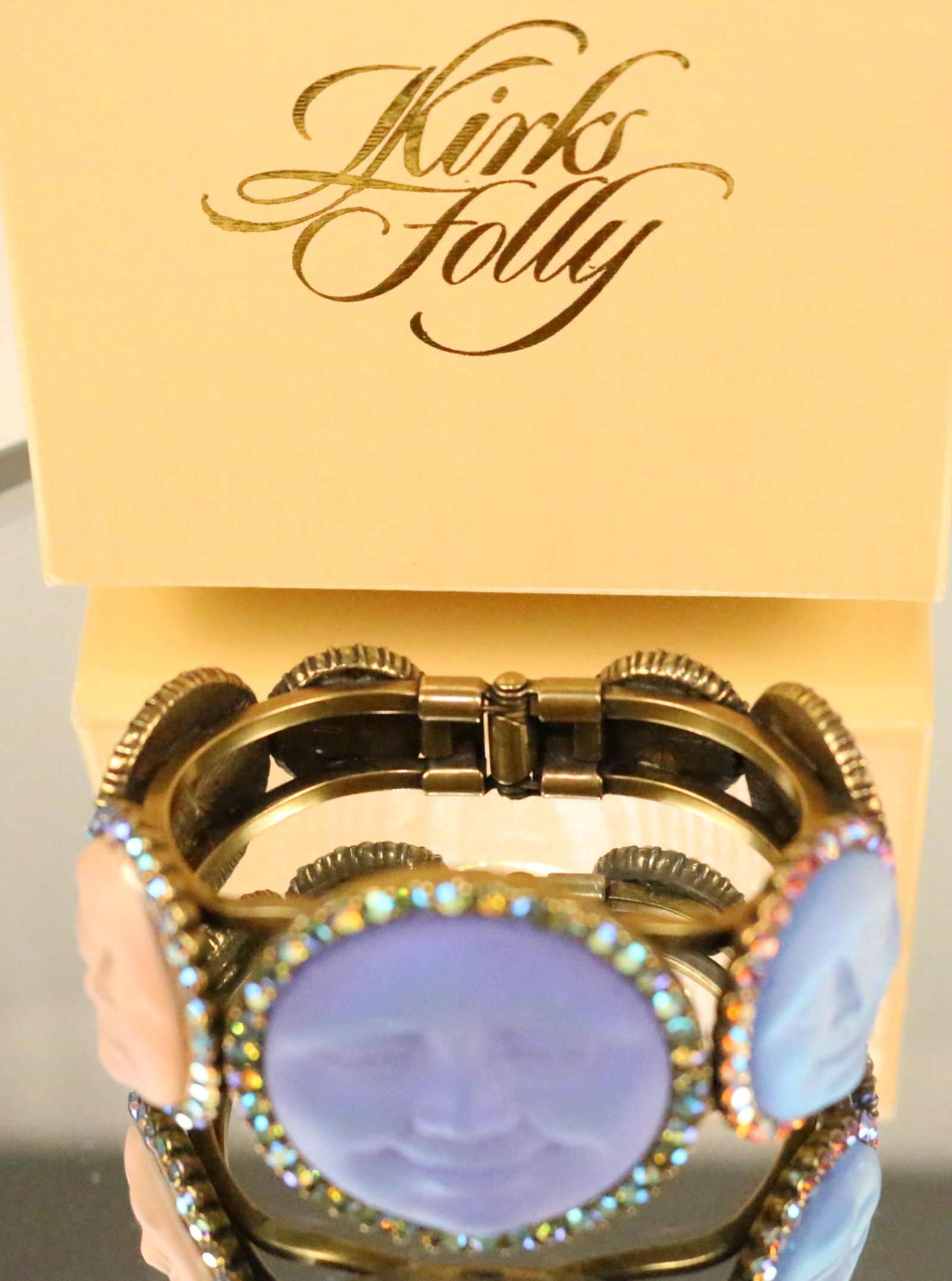 RARE NEW Kirks Folly 7 Seaview Moon Faces Crystal Cuff Bracelet (1 of 8)