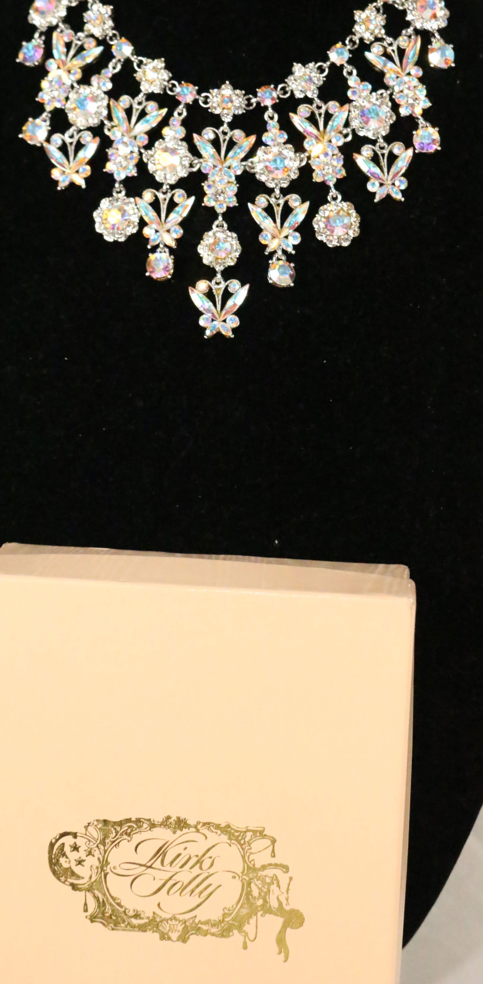 NEW RARE Silver tone Crystal Statement Bib floral butterfly Necklace in the box (1 of 6)