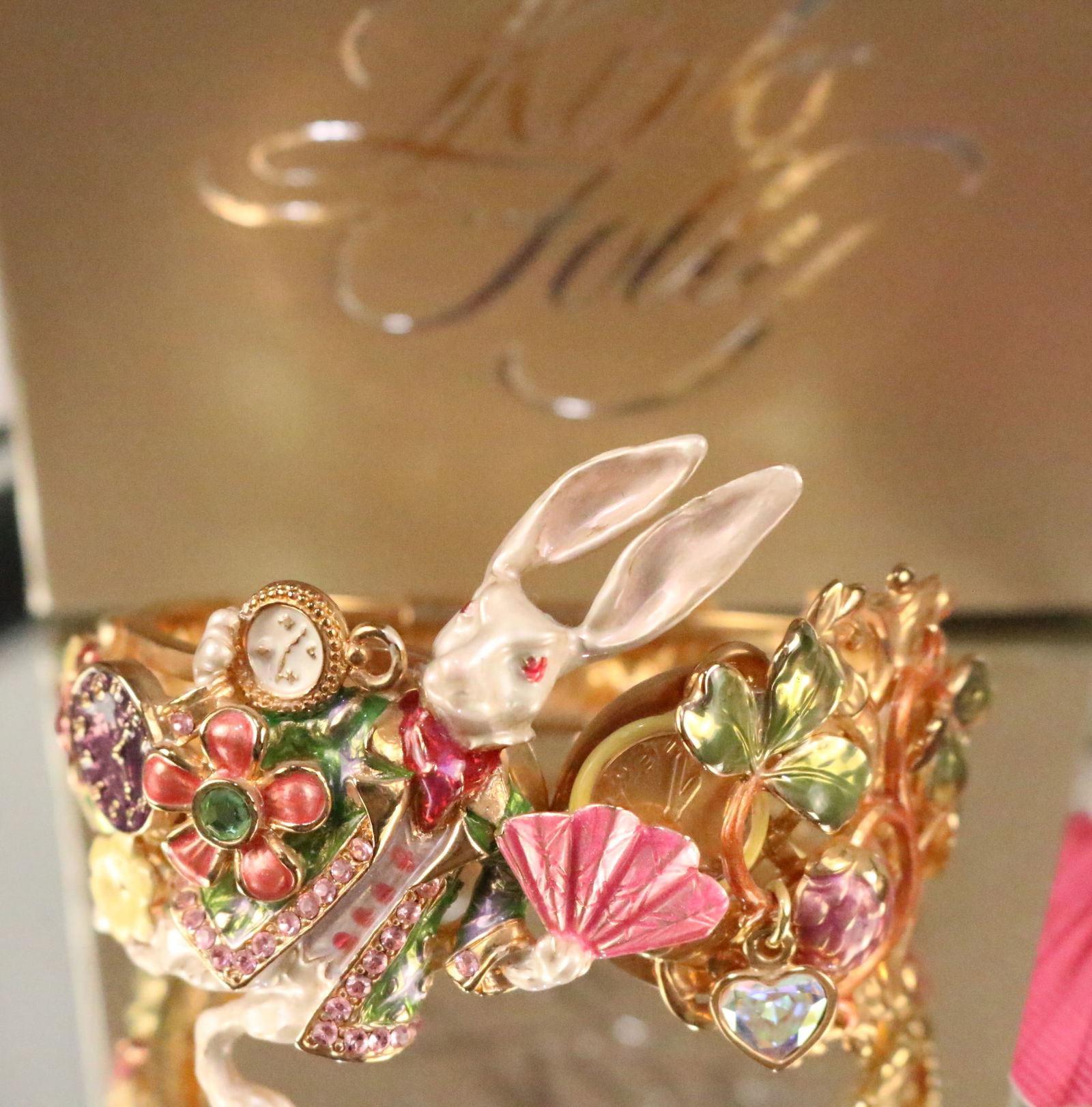 NEW ULTRA RARE Kirks Folly Alice in Wonderland White Rabbit Cuff Bracelet in box (1 of 7)