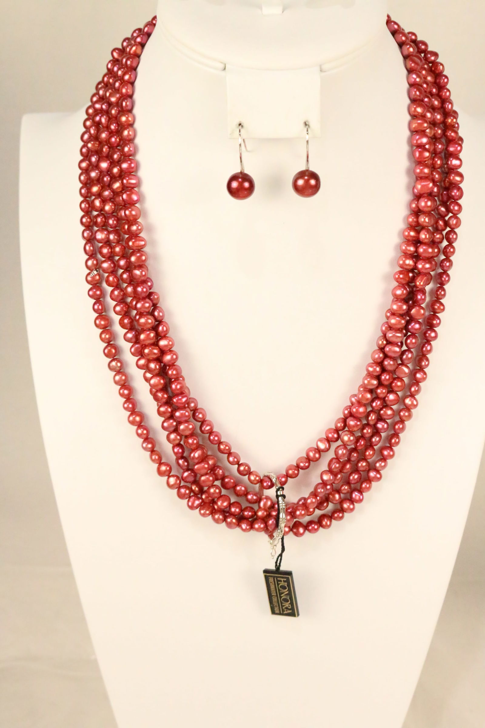 NEW RARE Honora Genuine Freshwater Cultured Red Pearl Necklace Sterling Silver earring set 120" LONG (1 of 5)