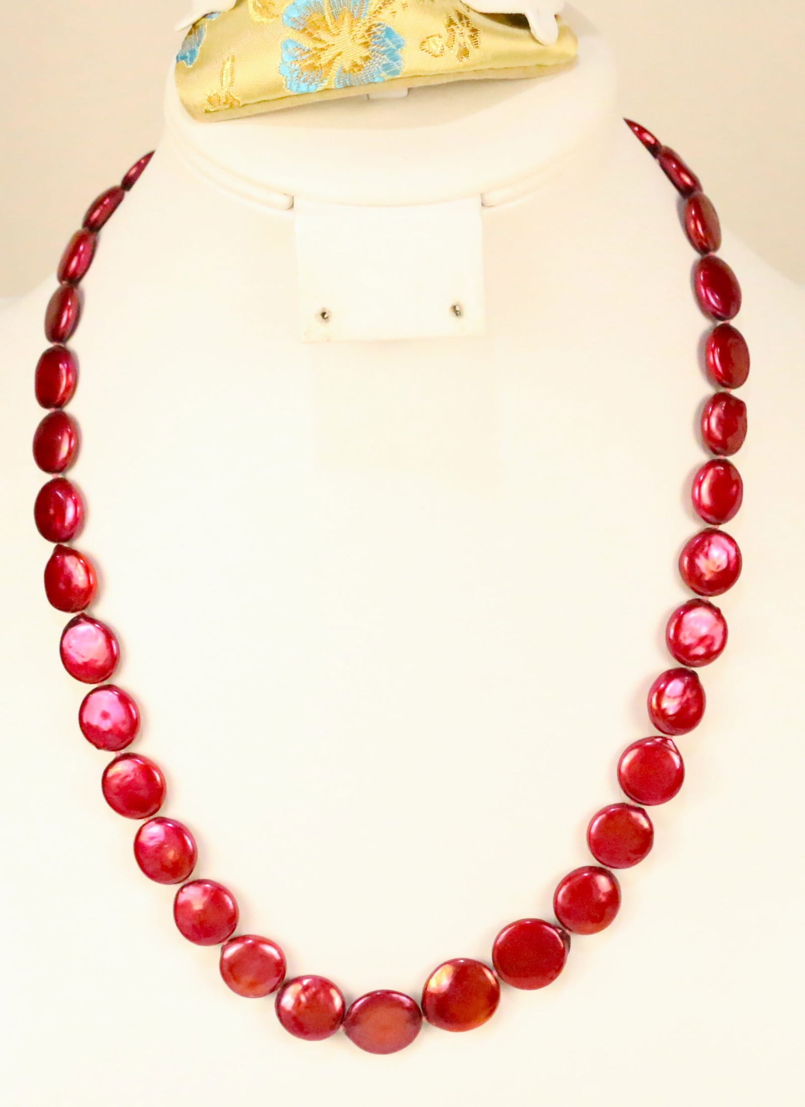 NEW in the POUCH Honora Genuine Freshwater Cultured Large Red Button Sterling Silver Pearl Necklace (1 of 6)
