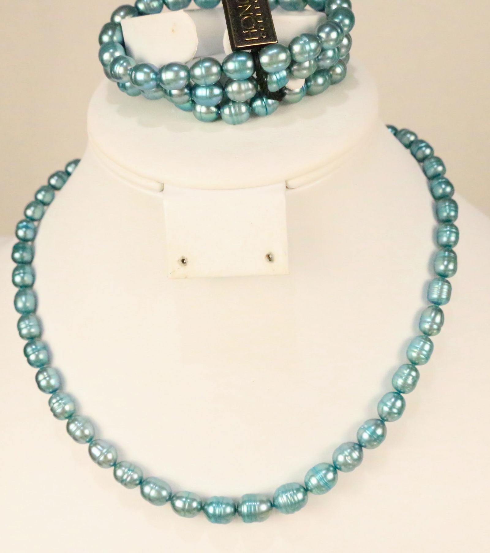 NEW Honora Teal Blue Green Genuine Freshwater Cultured Pearl Sterling Silver Necklace bracelet set (1 of 5)