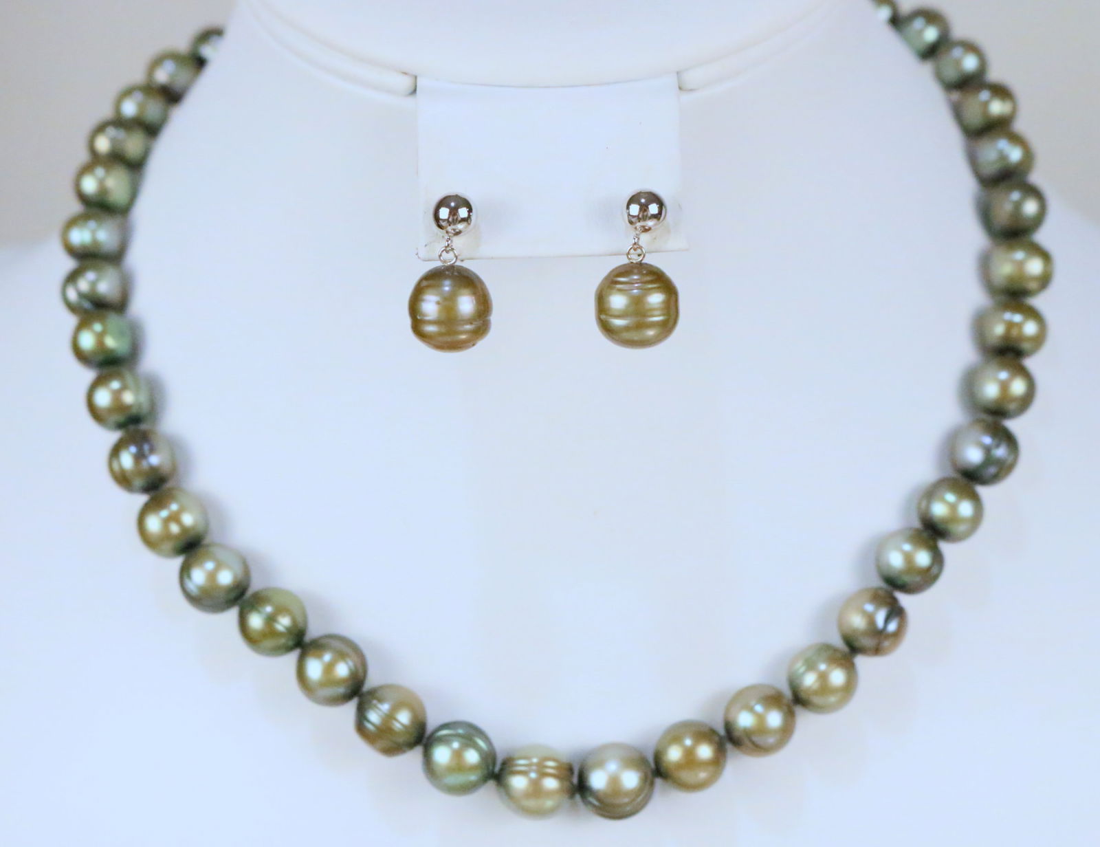 NEW Honora Green Genuine Freshwater Cultured Pearl Sterling Silver 3 pc Necklace & Earrings Set (1 of 4)