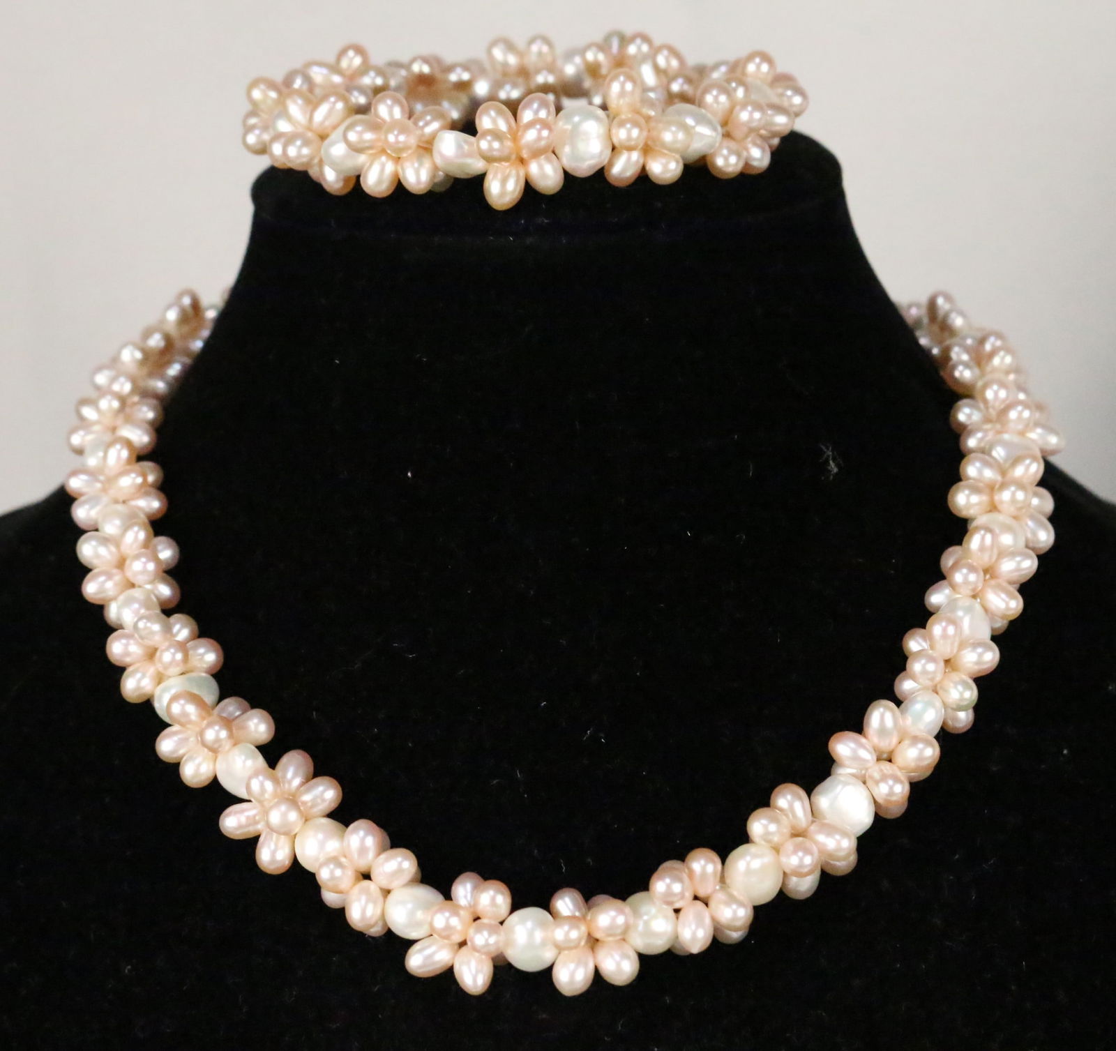 NEW Honora Genuine Ivory Freshwater Cultured Pearl Sterling Silver Cluster Necklace Bracelet Set (1 of 4)