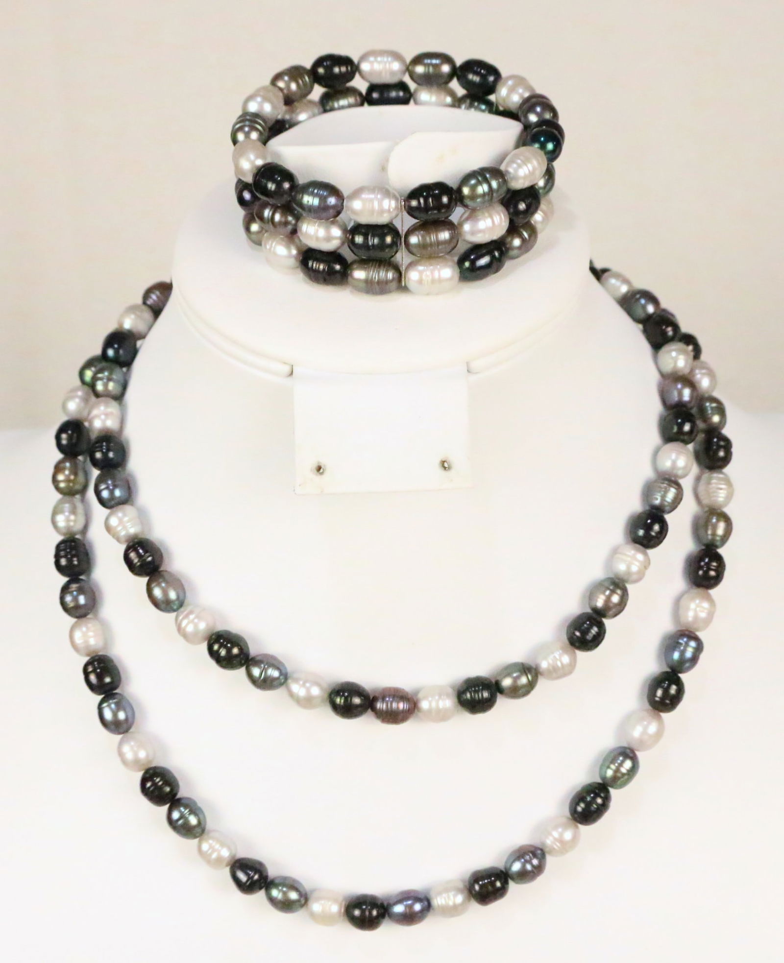 NEW Honora Genuine Black, Gray White Freshwater Cultured Pearl Sterling Silver Necklace Bracelet set (1 of 6)