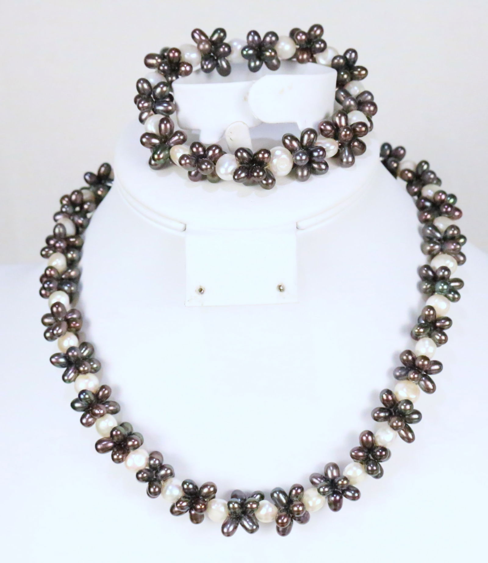 NEW Honora Genuine Black & White Cultured Freshwater Pearl Sterling Silver Necklace & Bracelet Set (1 of 5)