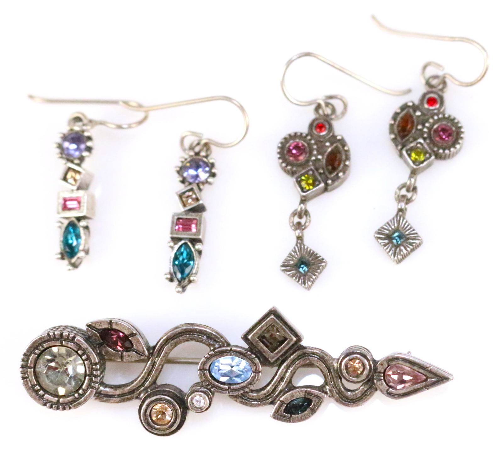 Patricia Locke USA Jewelry Designer Crystal geometric modernist brooch and 2 pair earrings lot (1 of 5)