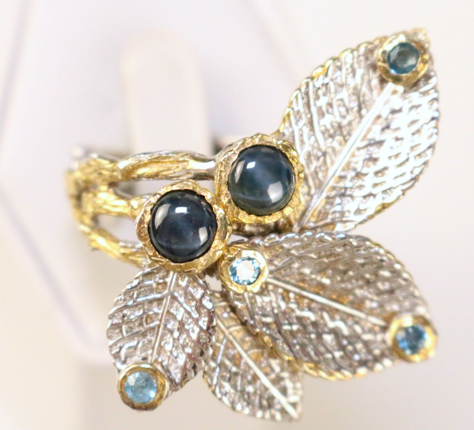 RARE Gold Sterling Silver Star Sapphire Aquamarine 2 tone branch ring size 10. (1 of 6)