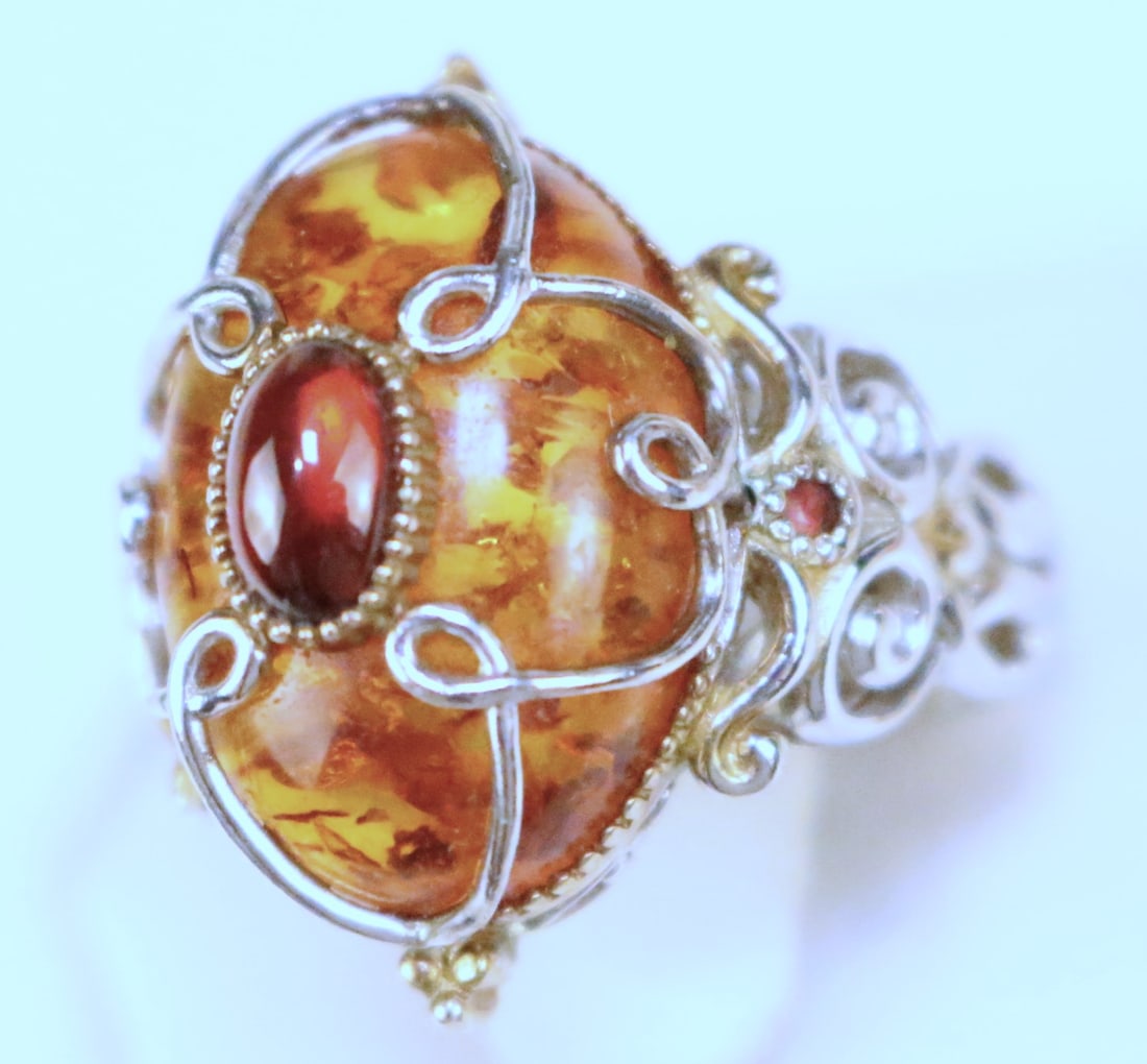 Gems En Vogue Michael Valitutti Gold Sterling Silver Amber Garnet Topaz Ring Size 8. (1 of 5)