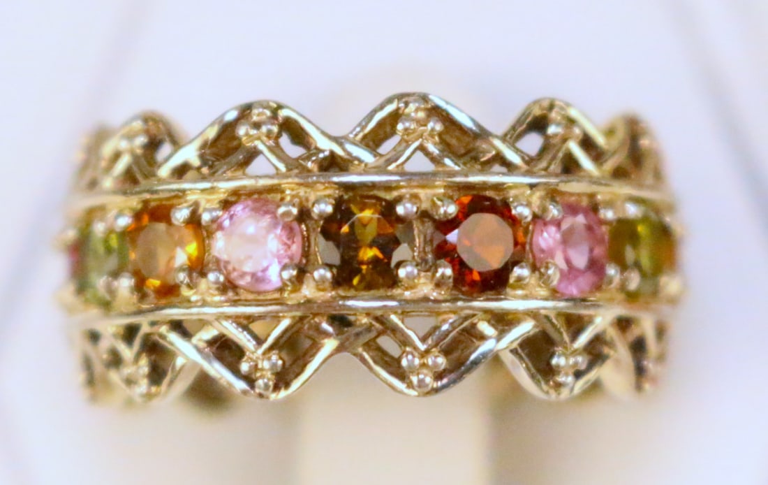 Gems En Vogue Michael Valitutti Gold Sterling Silver Multi gemstone band Ring Size 9 (1 of 4)