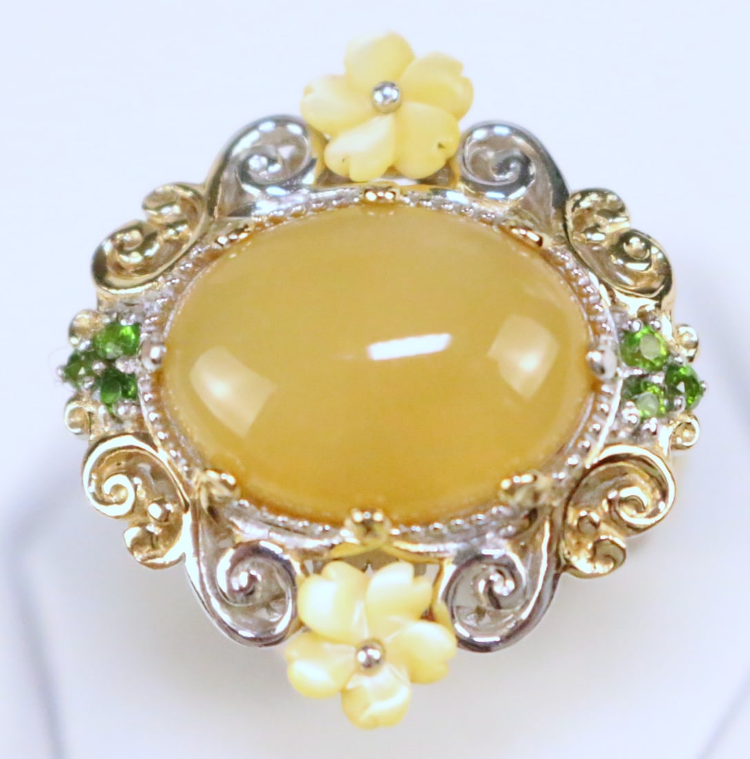 Gems En Vogue Michael Valitutti Gold Sterling Silver Yellow opal MOP Ring Size 10.5 (1 of 6)