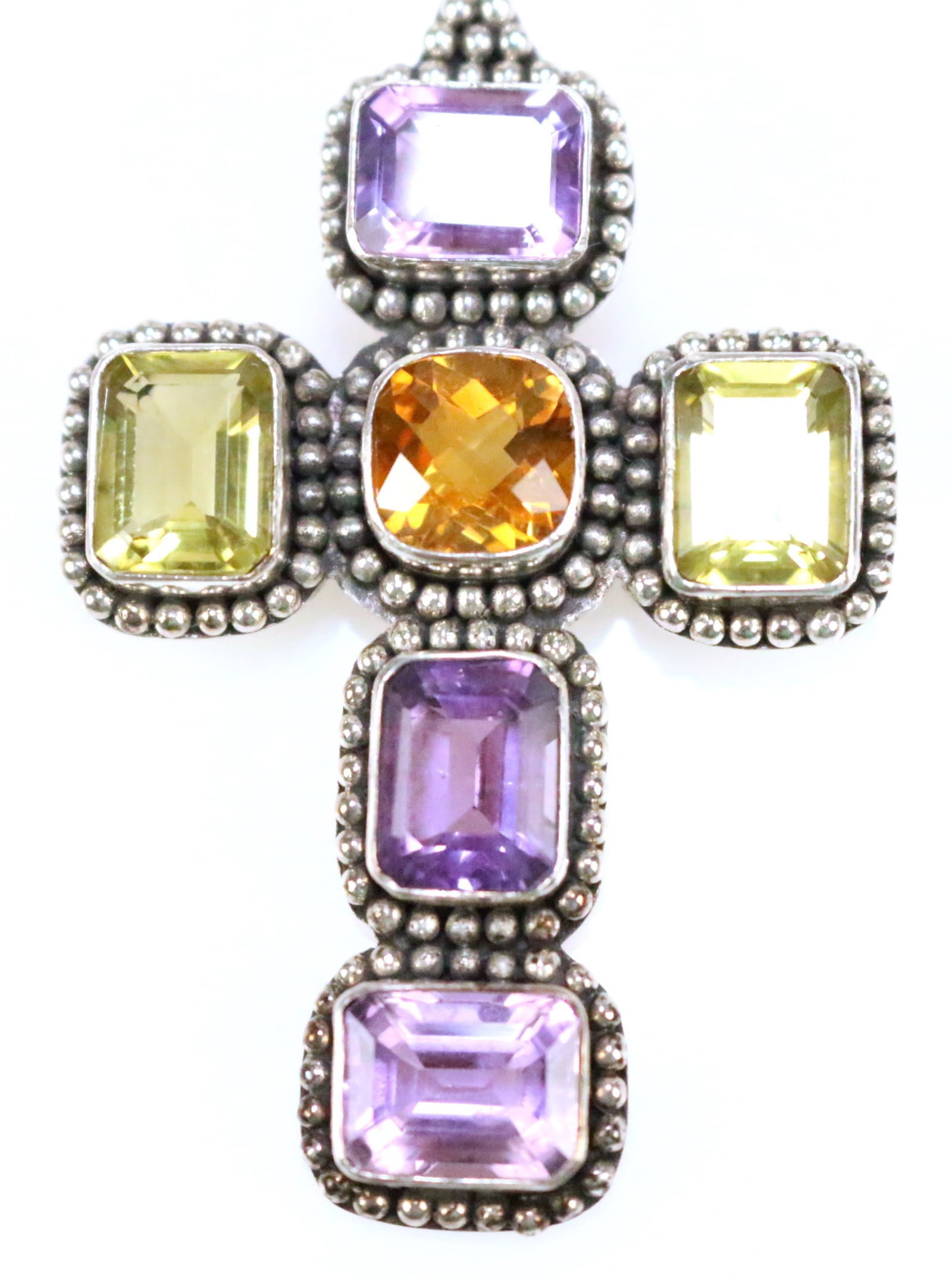 Suarti Bali BA Sterling Silver Large Cross Amethyst Chrysoprase Citrine Pendant approx. 24 carats! (1 of 3)
