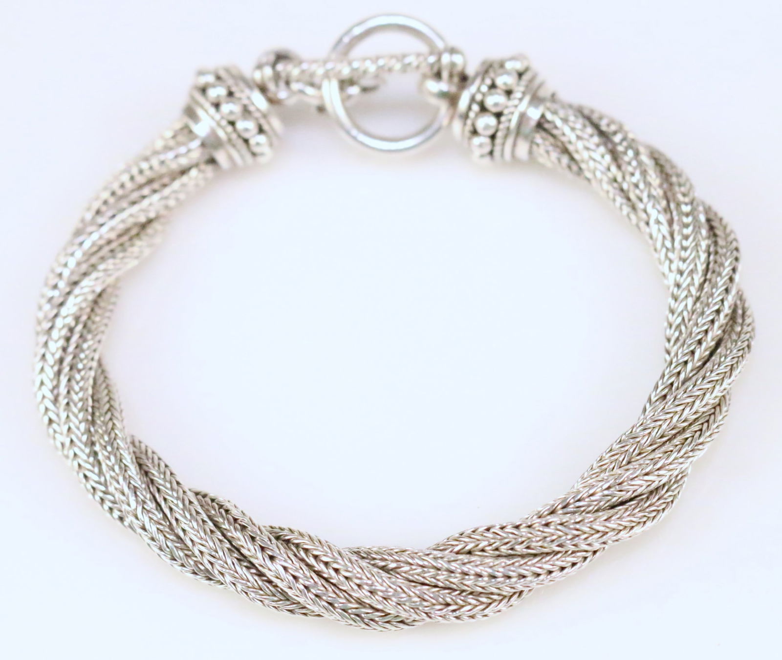 Suarti Bali BA Sterling Silver Braided Twisted 4 Wheat chains THICK HEAVY toggle bracelet (1 of 4)
