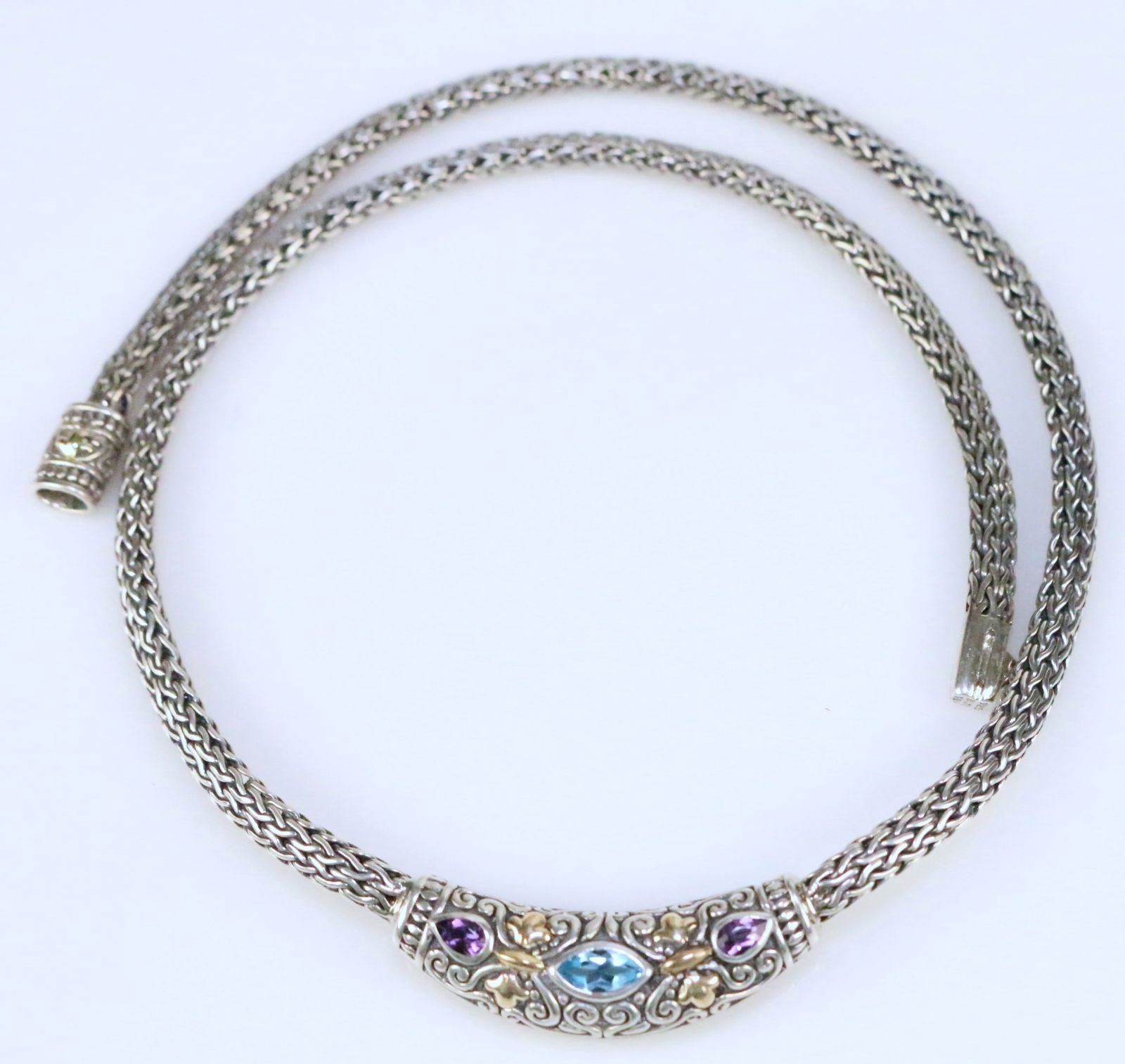 Samuel B Benham BJC 18kt Gold Sterling Silver Topaz Amethyst Tulang Naga wheat chain Necklace (1 of 7)