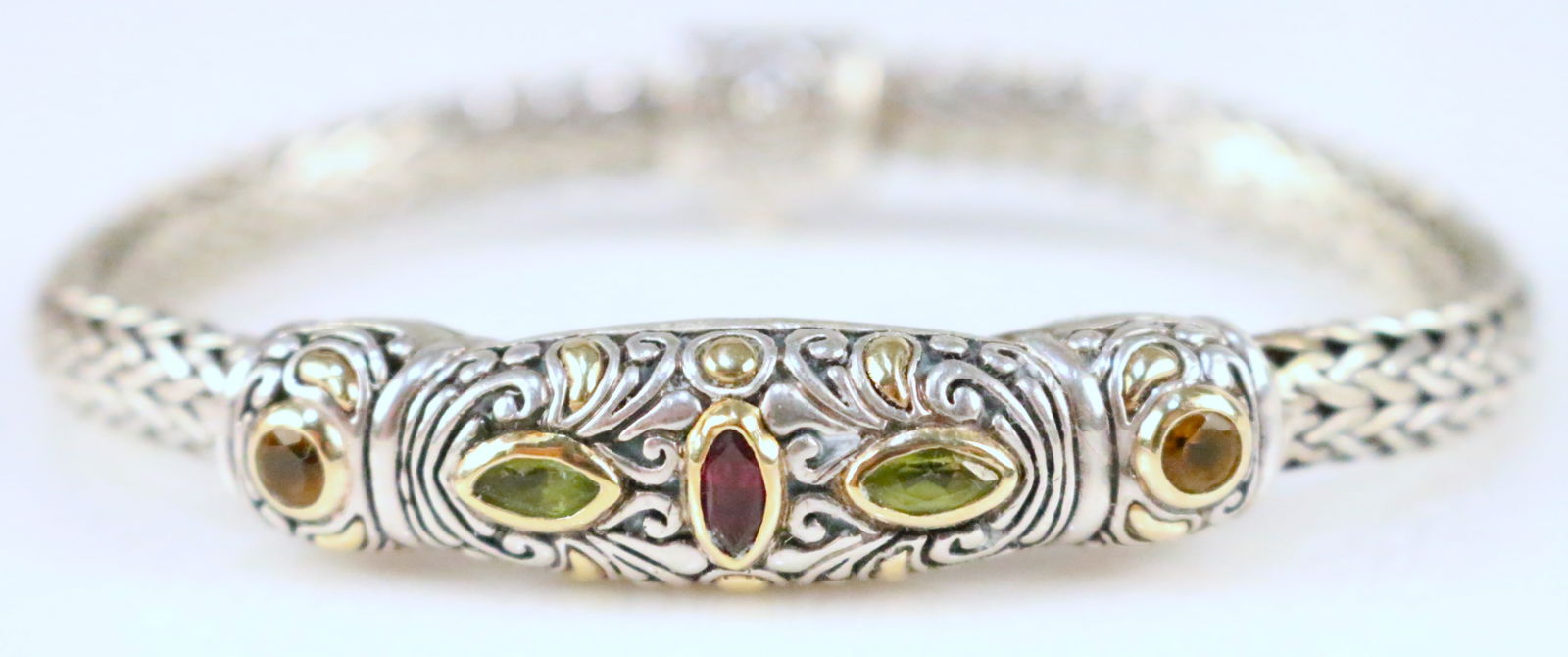 Samuel B Benham BJC 18kt Gold Sterling Silver Topaz Amethyst Tulang Naga Wheat Chain Bracelet (1 of 7)