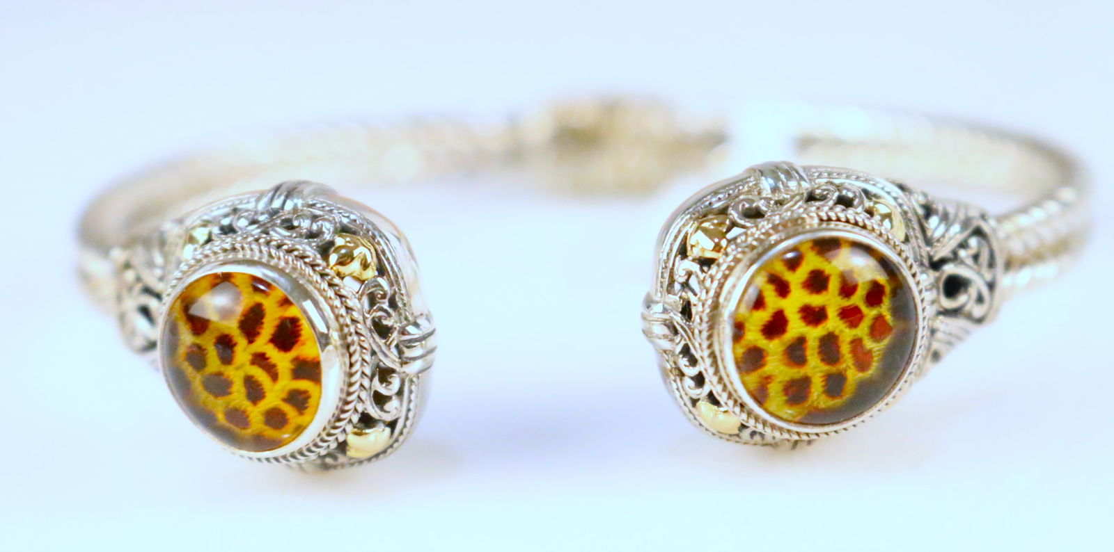 NEW Samuel B Benham BJC 18kt Gold Sterling Silver Cheetah ends Cuff bracelet (1 of 6)