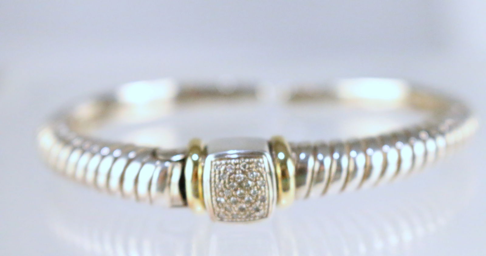 Samuel Benham BJC 18kt Gold Sterling Silver DIAMOND Cuff cable bracelet (1 of 6)